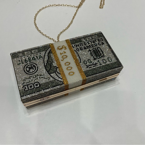 Crystal Money Clutch Bag with shoulder strap. NWT. Rhinestone. Calessa. - Picture 3 of 12